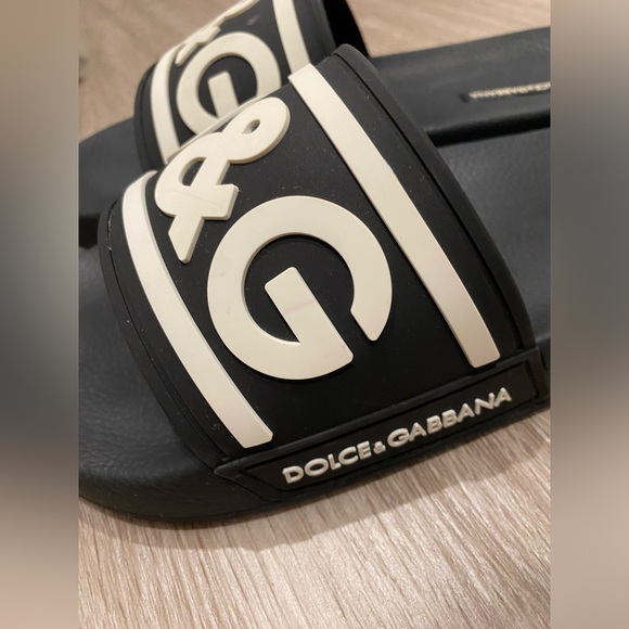 Dolce&Gabbana Black White Logo Pool Slides EU Size 40 (Mens US 9) Unisex - Picture 15 of 17